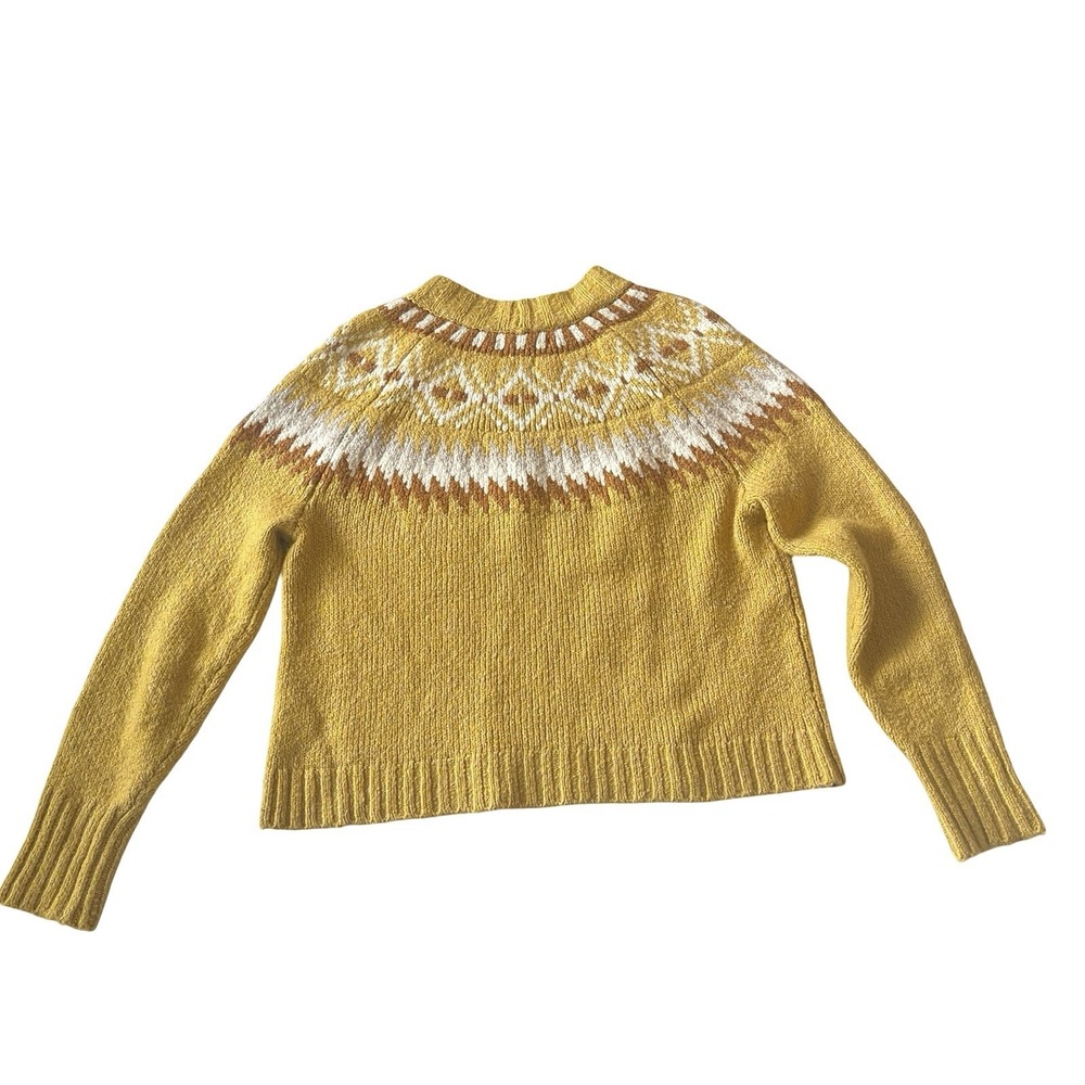 American Eagle Women's Size M Sweater Mustard Yellow Fair Isle Crop Brown Yellow - Picture 2 of 8